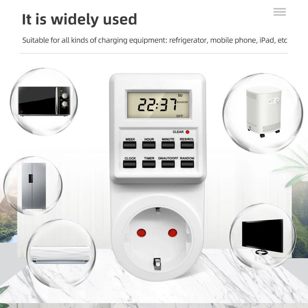 Digital Electronic Timer Switch Socket Kitchen Timer Outlet 24 Hour Programmable Timing Socket EU UK AU US BR FR IT TH Plug