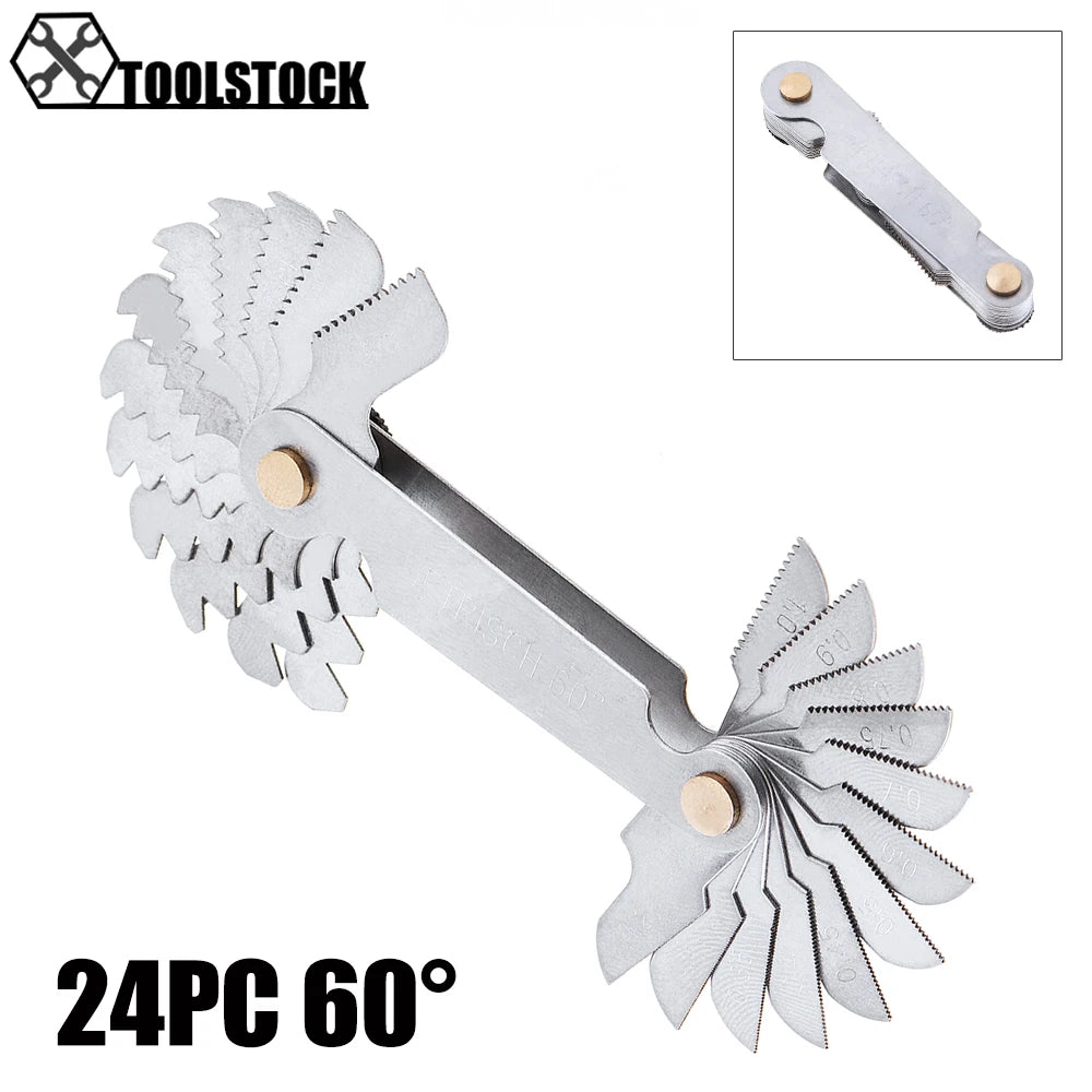 55-60 Degree Stainless Steel Screw Gauge Metric Iinch Screw Thread Pitch Gauge Blade Gage Pitch Folding Measuring Gauging  Tool
