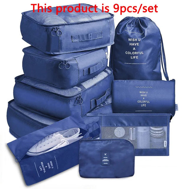 6/8/9pcs/Set Travel Organizer Storage Bags Suitcase Packing Set Storage Cases Luggage Organizer Clothes Bra Shoe Tidy Pouch Bag