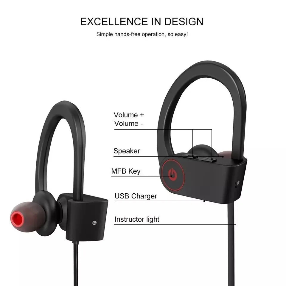 U8 Wireless Earphone Bluetooth 4.1 Headset with Microphone Ear Hook Sport Cordless Phone Bluetooth Earbuds Earpieces