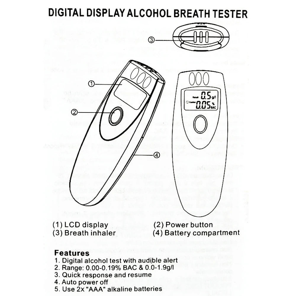 Portable Inhaler Alcohol Meters LCD Digital Alcohol Breath Tester Handheld Analyzer Breathalyzer Digital Alcohol Detector Test