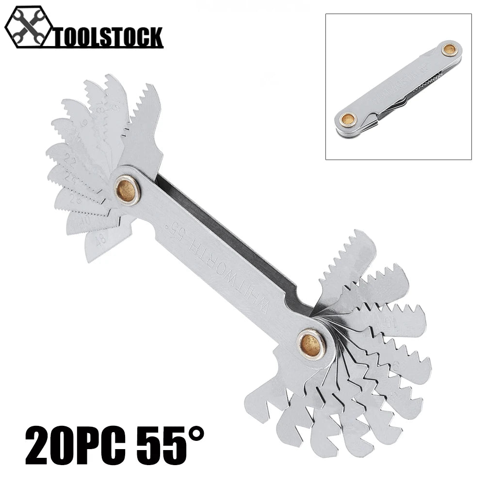 55-60 Degree Stainless Steel Screw Gauge Metric Iinch Screw Thread Pitch Gauge Blade Gage Pitch Folding Measuring Gauging  Tool
