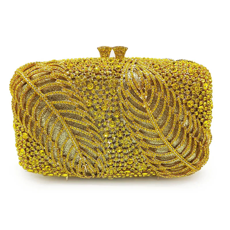 Silver Evening Clutches Diamond Wedding Purses WHTUOHENG Crystal Purses Rhinestone Clutch  Bags Leaves Women Party Handbags