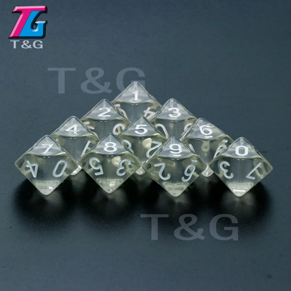 D10 Polyhedral Side Dice DND Games for Marble Transparent 10Pcs/Set for Funny Party Board Game