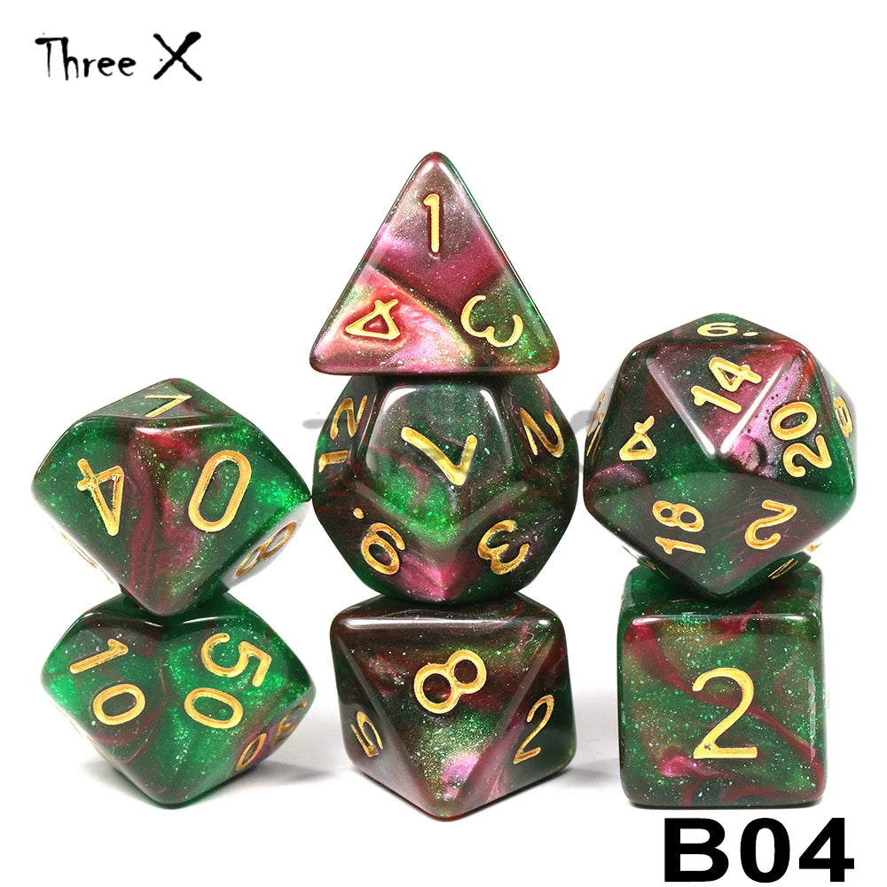 High Quality 15 color Creative Universe Galaxy Dice Set of D4-D20 Glitter Powder Amazing Effect for DNDGame Tabletop TRPG Games