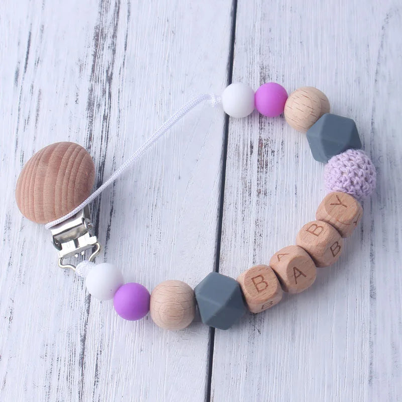 Custom Free personalized Name baby pacifier holder chain Handmade silicone crown safe teether Newborn Chew Gift
