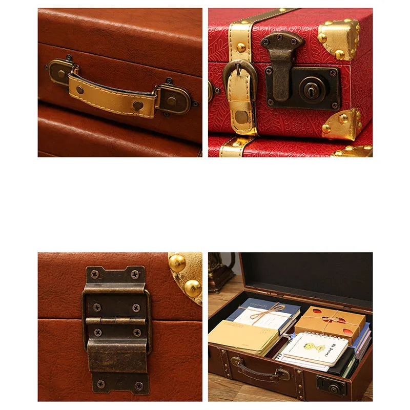 Customized Luxury Vintage Trunk Suitcase Red Travel Leather Luggage Valises Fashion Large Capacity Clothes Storage Prop Box