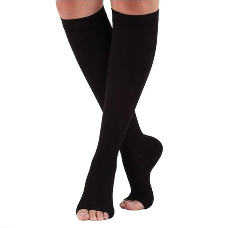 S-XL Compression Stockings Stretch Open Toe Knee-High Socks Calf Riding Socks For Varicose Veins Treatment And Shaping Stovepipe