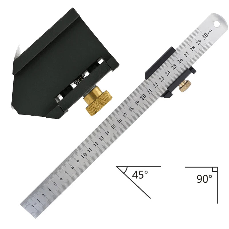 Multifunction Angle Ruler Positioning Limiter Marking Ruler 45/90 Degree Square Right Angle Ruler Line Scriber Measuring Tools
