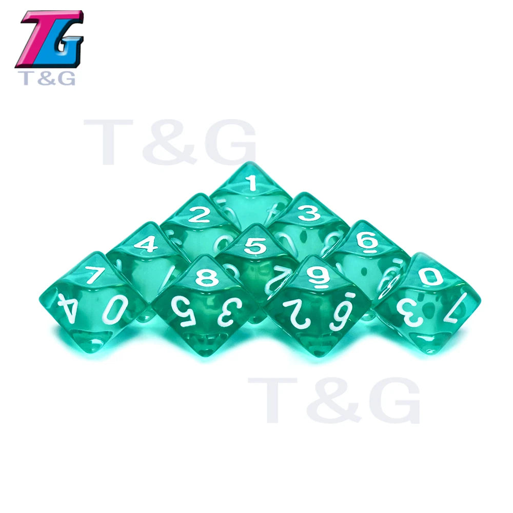 D10 Polyhedral Side Dice DND Games for Marble Transparent 10Pcs/Set for Funny Party Board Game