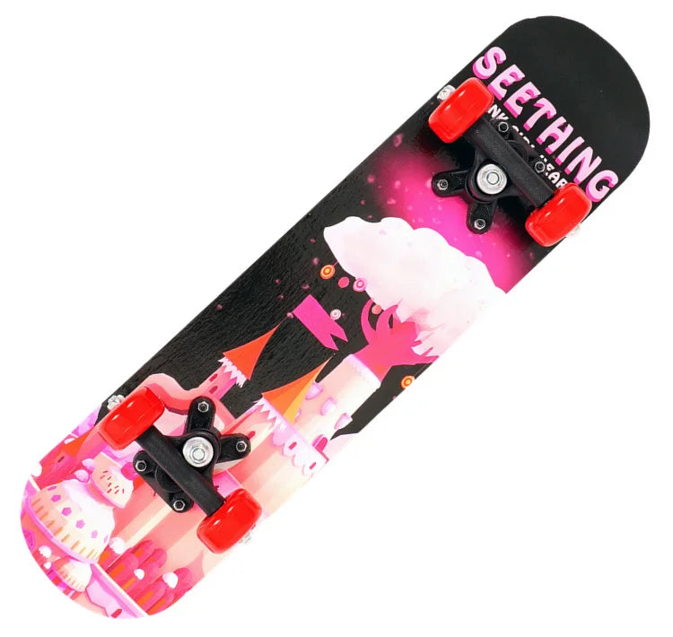 60CM Skateboard Beginner Kids Cartoon Skateboard Maple Wood Deck Skate Board Outdoor Long Board Double Rocker Skateboard Child