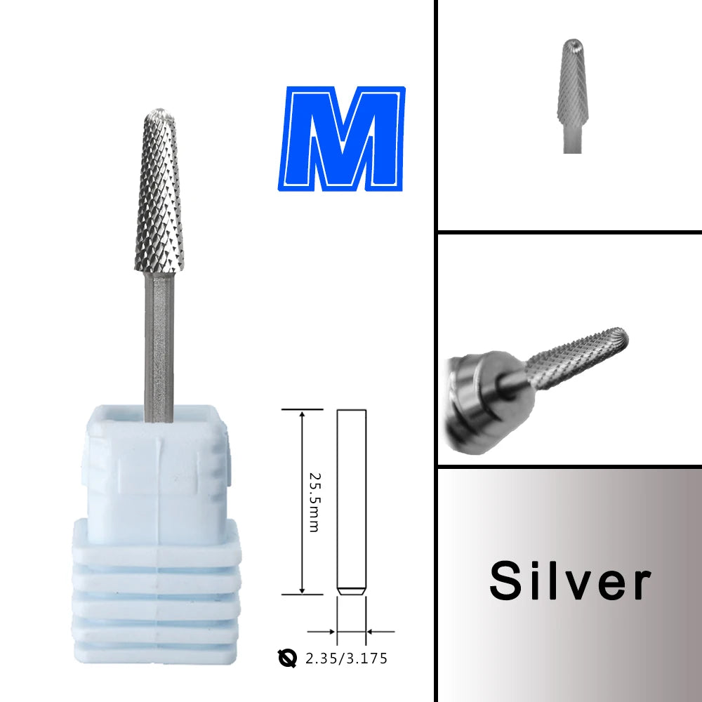 RolinStar 4.0mm Cone Gold Silver Cuticle  steel Carbide Clean Safety nail drill bit file gel polish remover