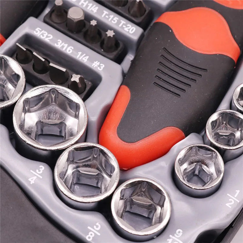45 Pcs/set Stubby set short handle tool kit Screwdriver movable wrench sleeve ratchet spanner car  box dent repair