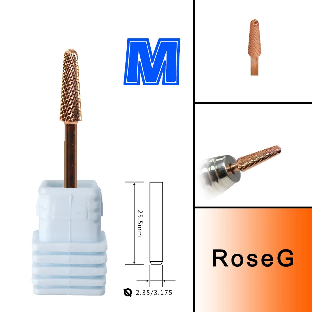 RolinStar 4.0mm Cone Gold Silver Cuticle  steel Carbide Clean Safety nail drill bit file gel polish remover