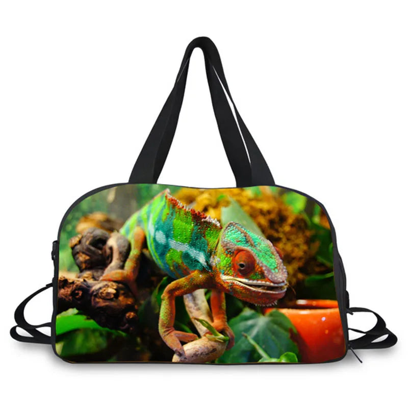 Duffel Bag Travel Bag Colorful Parrot Lizard Cabrite Print for Men Women Valise Sport Gym Bag