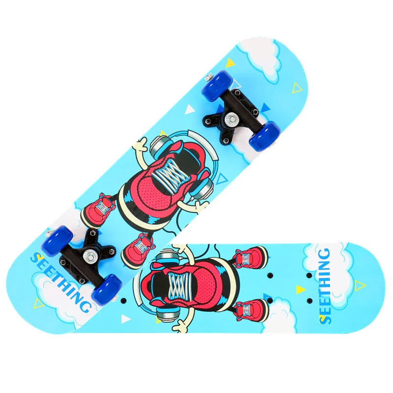 60CM Skateboard Beginner Kids Cartoon Skateboard Maple Wood Deck Skate Board Outdoor Long Board Double Rocker Skateboard Child