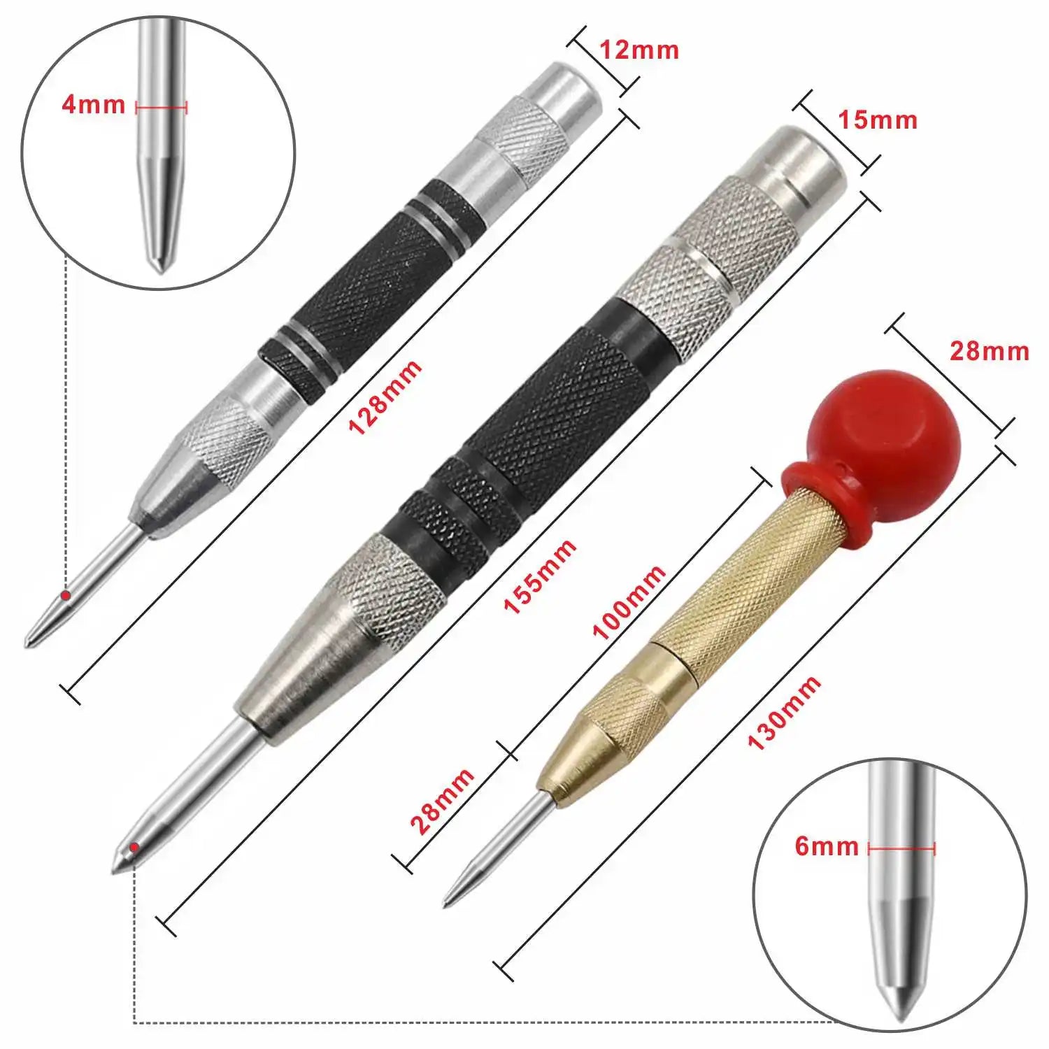 Automatic Spring Loaded Center Punch-HSS Marking Tool for Starting Holes in Wood & Metal, Precise Dent Marker