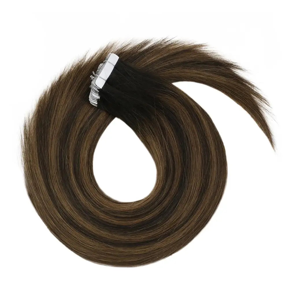 VeSunny Tape in Hair Extensions Human Hair Seamless Skin Weft Hair Extensions Double Sided Balayage Hair Color Adhesive Silky