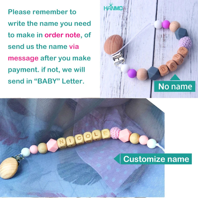 Baby Pacifier Clip Holder Free personalized name Food Silicone Teething With Newborn Gift Anti-drop Chain