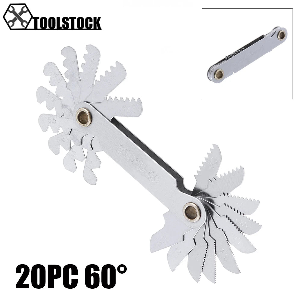 55-60 Degree Stainless Steel Screw Gauge Metric Iinch Screw Thread Pitch Gauge Blade Gage Pitch Folding Measuring Gauging  Tool