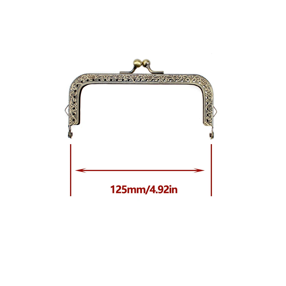 5Pcs 8.5/10.5/12.5/15/18/20.5CM Rectangle Embossing Alloy Metal Kiss Purse Frame Durable Bronze Sewing Clasp For Bag Purse