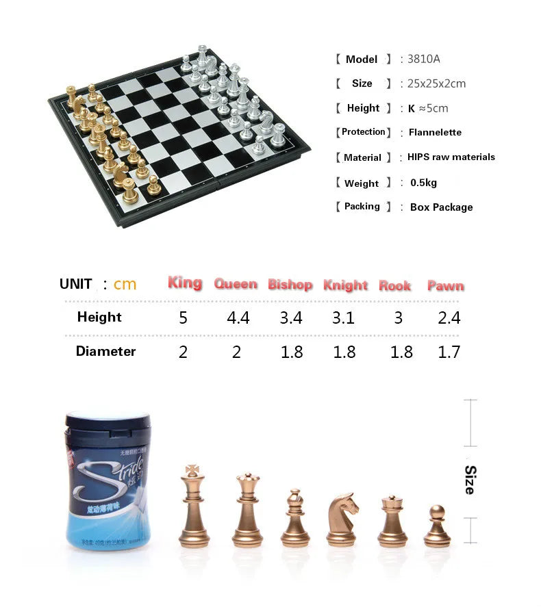 Magnetic International Chess Pieces Set, Folding Table Board, 3 Different Size, 36x31cm King 7.2cm