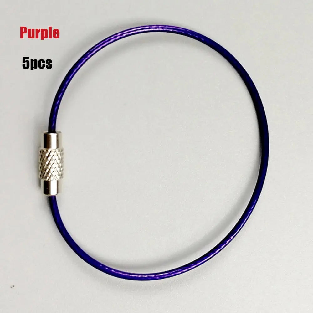 5Pcs Colorful EDC Stainless Steel Carabiner Keychain Key Holder Wire Keyrings Cable Rope Screw Locking Key Chain Outdoor Tools