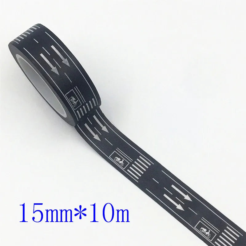 1 Roll Black White Highway Shape Stripe Washi Tape Adhesive DIY Scrapbooking Sticker Label Masking Tape for Crafts