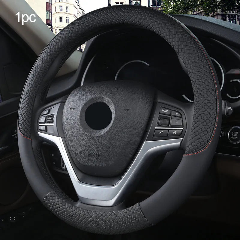 SEAMETAL Leather Car Steering-wheel Cover 38CM Car Sport Style Auto Steer Wheel Covers Anti-Slip Anti Scratch Steering Cover