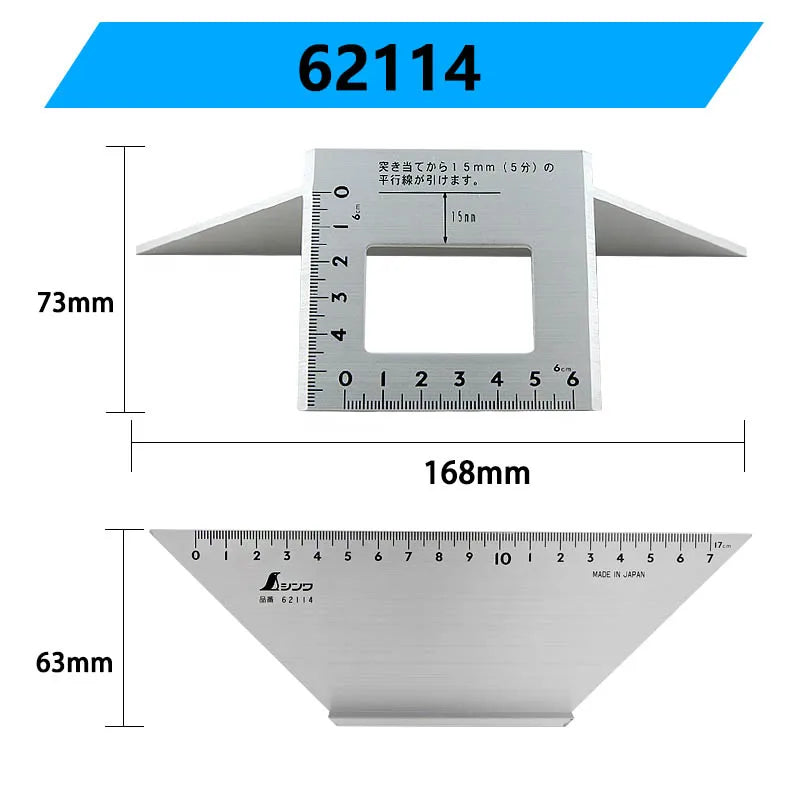SHINWA Multi-Function Woodworking Square 45 Degree 90 Degree Line Angle Ruler Stop Type Regulation Gauges