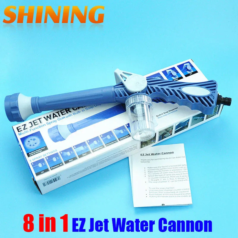 Blue Garden Sprayer Car Washing Washer Plastic Garden Hose Pipe Connector Function Ez Jet Water Cannon 8 In 1 Turbo Spray Gun