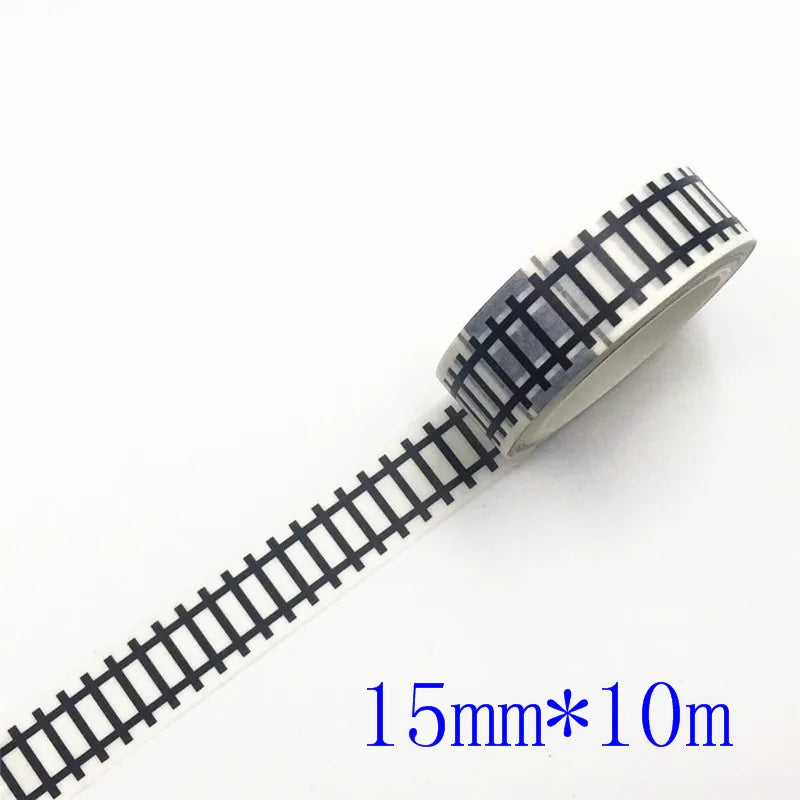 1 Roll Black White Highway Shape Stripe Washi Tape Adhesive DIY Scrapbooking Sticker Label Masking Tape for Crafts