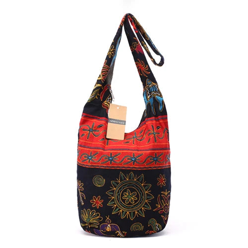 Annmouler New Fashion Women Shoulder Bag Cotton Fabric Sling Shoulder Bag Floral Print Large Capacity Crossbody Messenger Bag