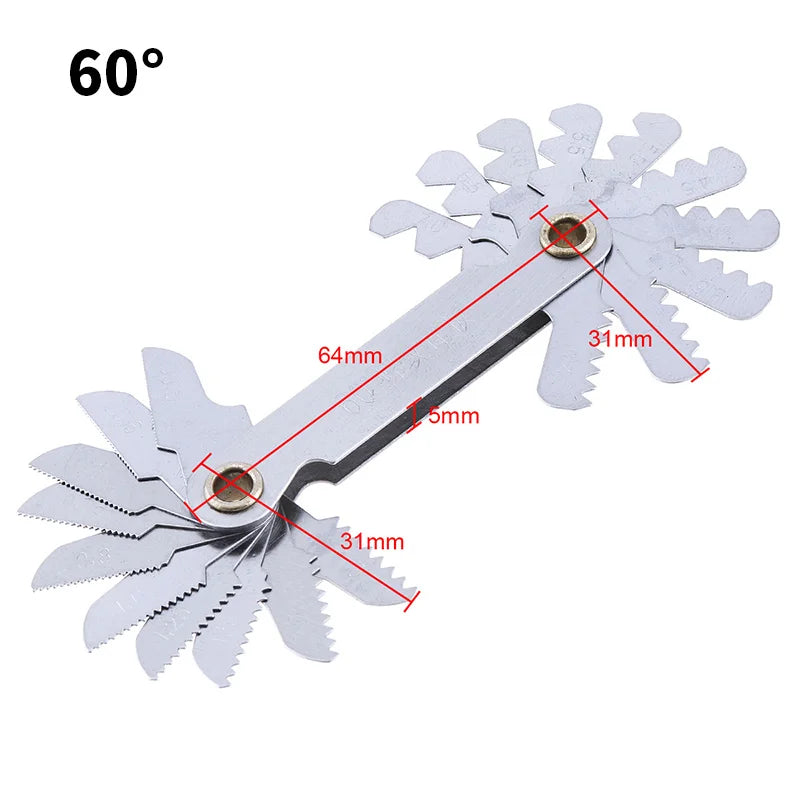 55/60 Degree Thread Plug Gauge Metric Inch Gear Tooth Carbon Steel Measuring Tool 20 Blades Screw Pitch Gauges