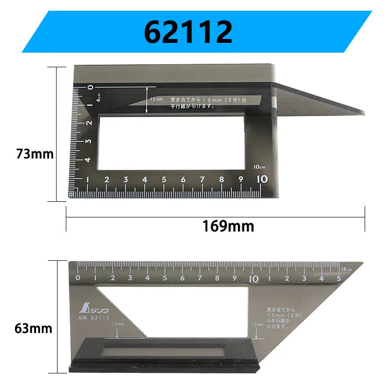 SHINWA Multi-Function Woodworking Square 45 Degree 90 Degree Line Angle Ruler Stop Type Regulation Gauges