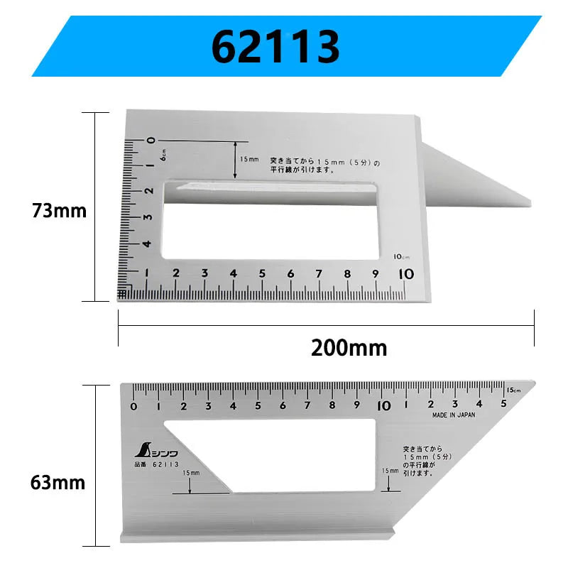 SHINWA Multi-Function Woodworking Square 45 Degree 90 Degree Line Angle Ruler Stop Type Regulation Gauges