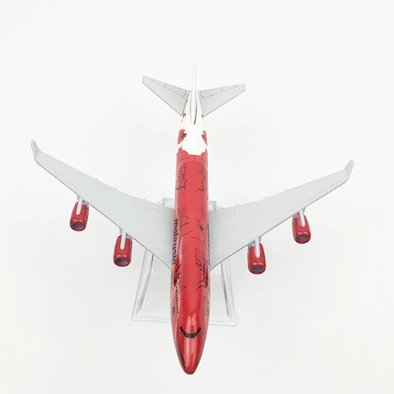 JASON TUTU 16cm  Malaysia Airlines big Red flower Boeing 747 Aircraft Model Planel Airplane Diecast Metal 1/400 Scale Planes