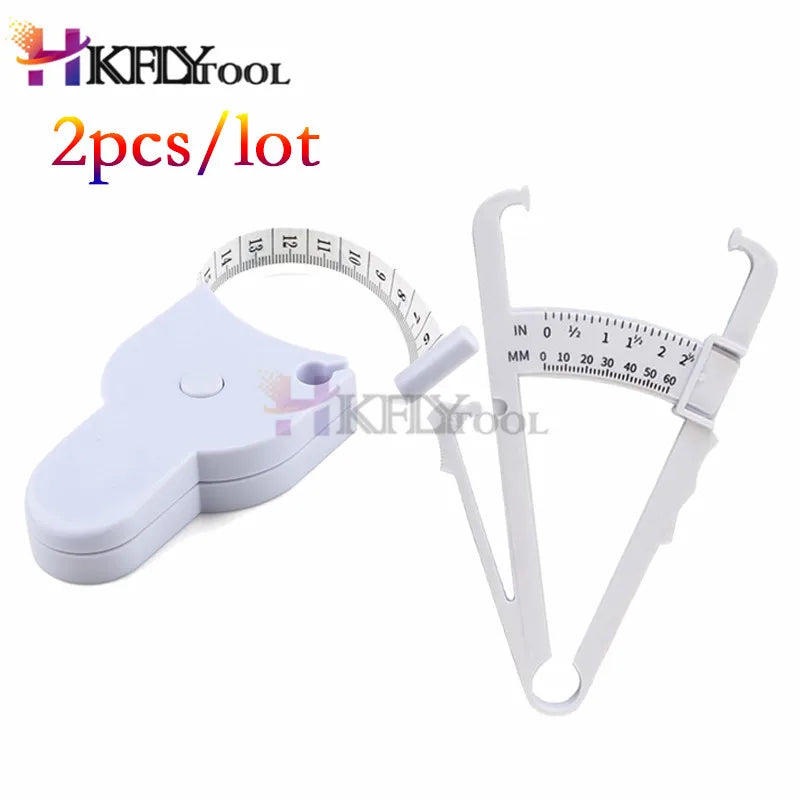 2pc Body Fat Caliper with Body Mass Measuring Tape Tester Fitness Weight Loss Muscle black color 2pcs/set