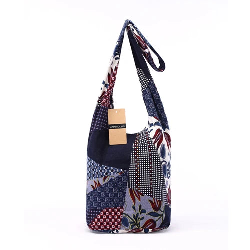 Annmouler New Fashion Women Shoulder Bag Cotton Fabric Sling Shoulder Bag Floral Print Large Capacity Crossbody Messenger Bag