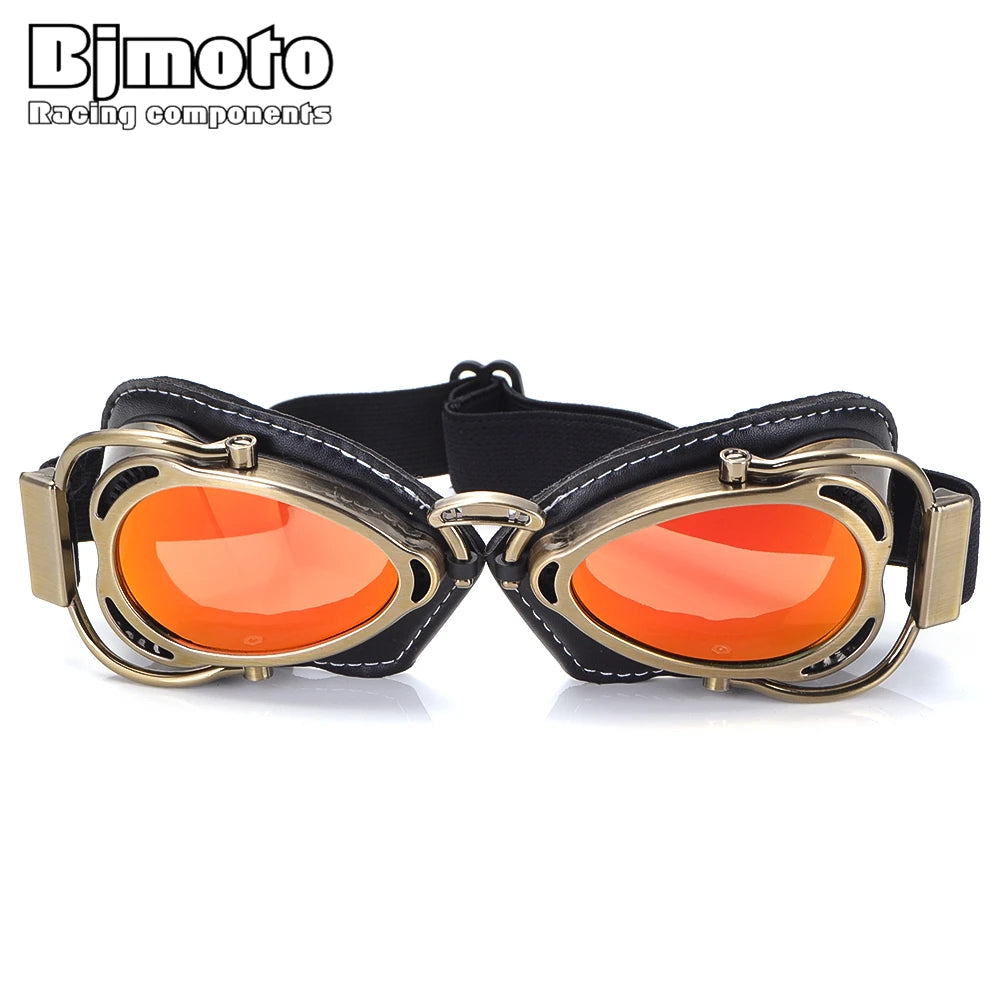 BJMOTO Motorcycle Helmet Steampunk Glasses Flying Goggles Vintage Pilot Biker Eyewear Goggle