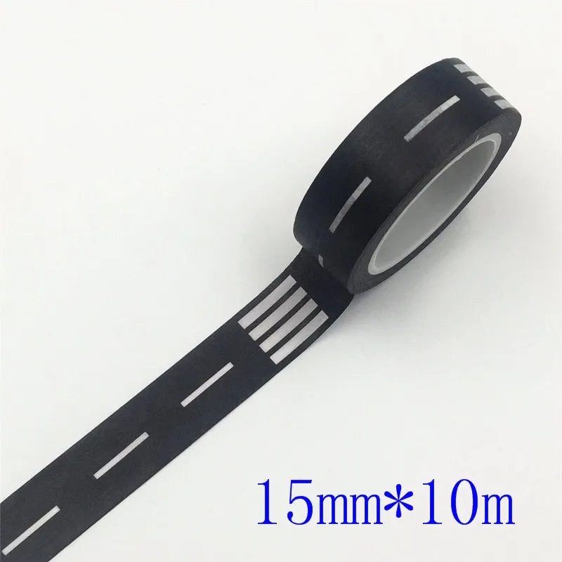 1 Roll Black White Highway Shape Stripe Washi Tape Adhesive DIY Scrapbooking Sticker Label Masking Tape for Crafts