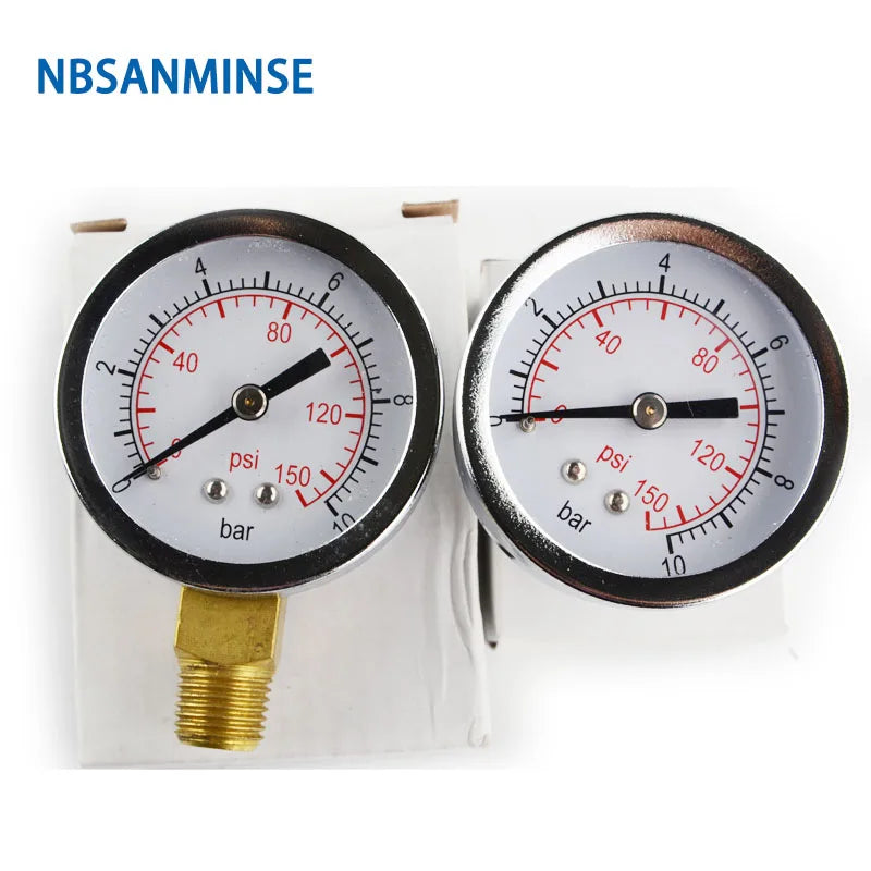 NBSANMINSE SMCB General Purpose Air Pressure Gauge 1/4G / NPT 2 inch 50mm Metal Pressure Gauge 10Bar 150 Psi Pneumatic Air Gauge