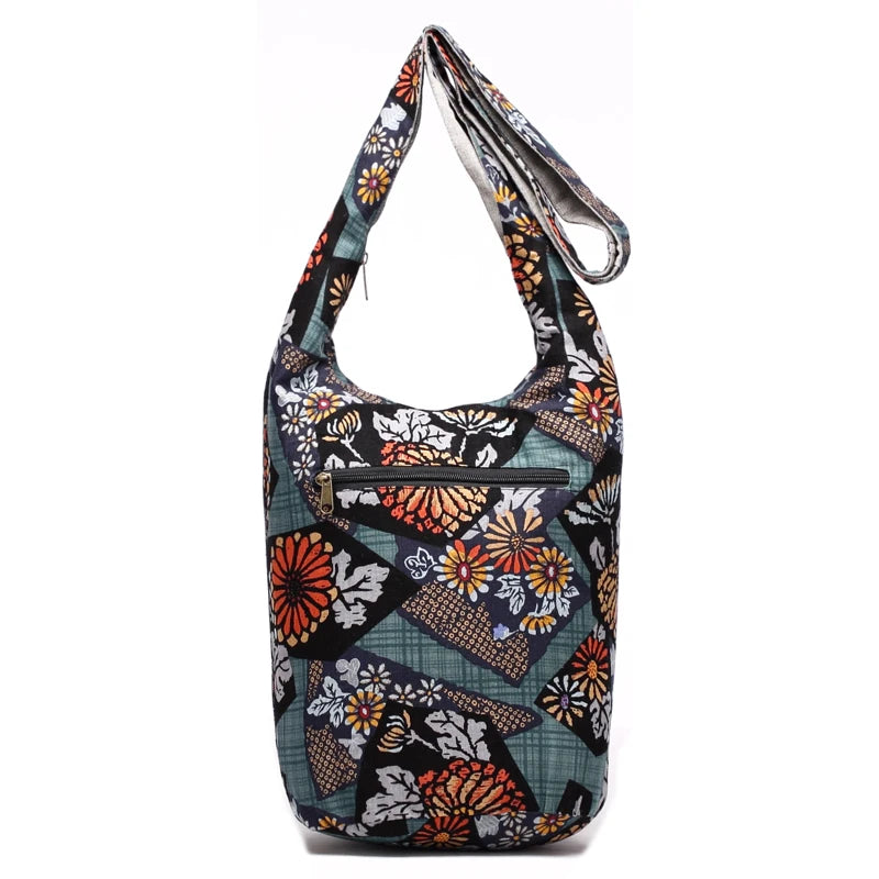 Annmouler New Fashion Women Shoulder Bag Cotton Fabric Sling Shoulder Bag Floral Print Large Capacity Crossbody Messenger Bag