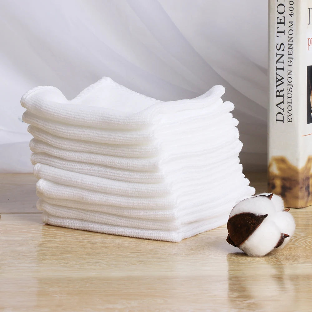 2/6/10Pcs White Square Cotton Microfiber Car Cloth Towel Home Kitchen Wash Tools Cleaning Cloth Household Supplies 25x25cm
