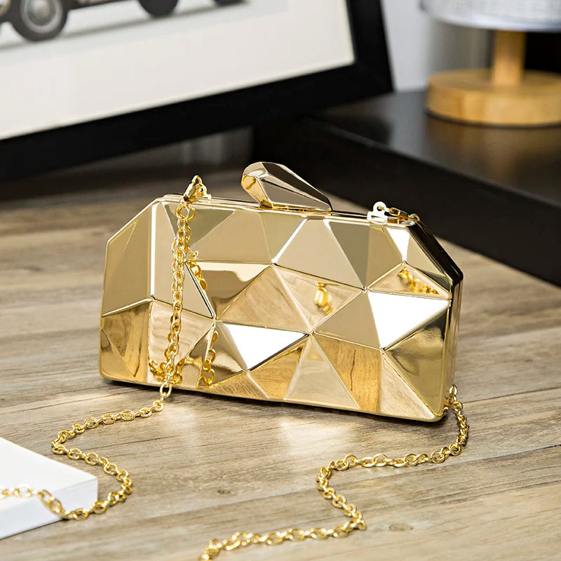 Gold Acrylic Box Geometric Evening Bag Clutch Bags Elegant Chain Women Handbag For Party Shoulder Bag For Wedding/Dating/Party