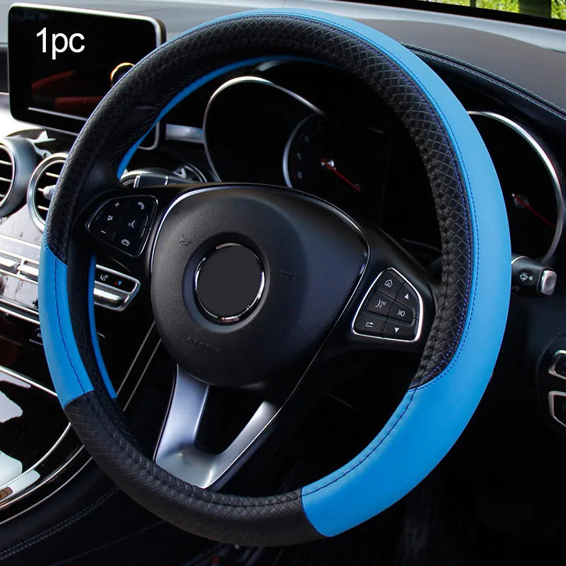 SEAMETAL Leather Car Steering-wheel Cover 38CM Car Sport Style Auto Steer Wheel Covers Anti-Slip Anti Scratch Steering Cover