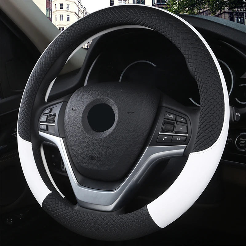 SEAMETAL Leather Car Steering-wheel Cover 38CM Car Sport Style Auto Steer Wheel Covers Anti-Slip Anti Scratch Steering Cover