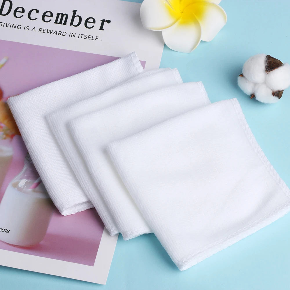 2/6/10Pcs White Square Cotton Microfiber Car Cloth Towel Home Kitchen Wash Tools Cleaning Cloth Household Supplies 25x25cm