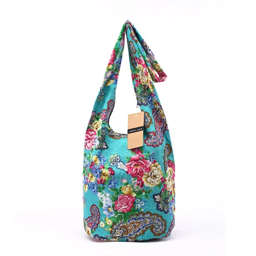Annmouler New Fashion Women Shoulder Bag Cotton Fabric Sling Shoulder Bag Floral Print Large Capacity Crossbody Messenger Bag