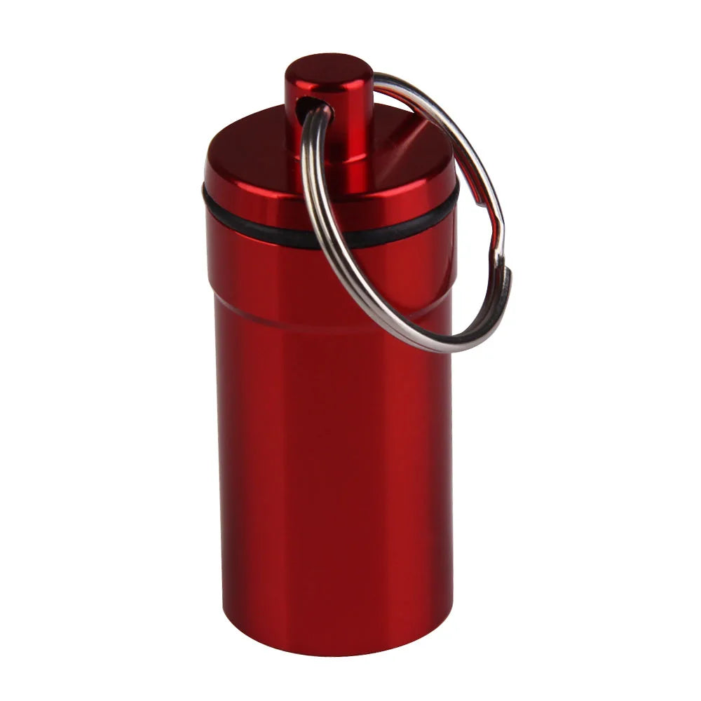 Portable Aluminum Alloy Waterproof Pill Medicine Storage Case Holder Container Capsule First Aid Key Ring Keychain Outdoor Tool
